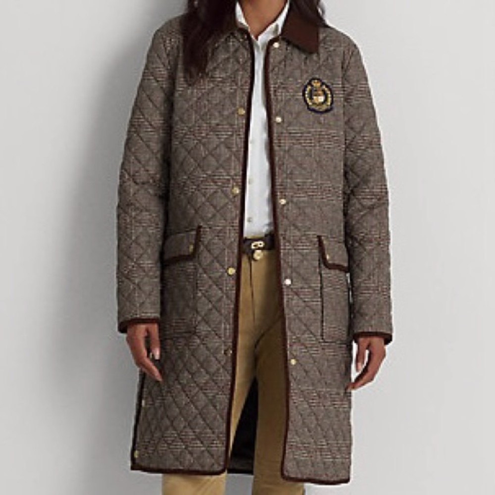 Corduroy-Trim Glen Plaid Quilted Snap Front Jacket - Ralph Lauren